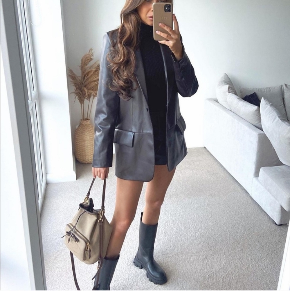ZARA * Faux leather Oversized Straight blazer brown - Picture 4 of 15
